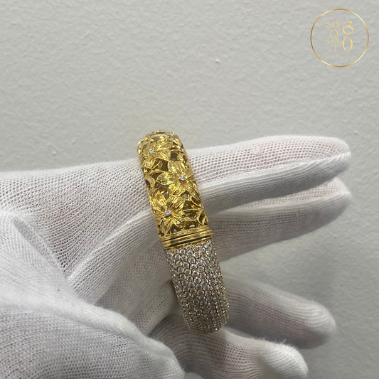 Gold Floral Bangle Diamond Bracelet