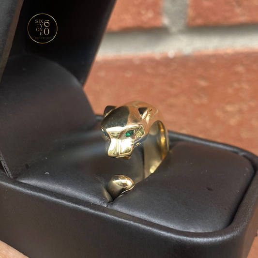 Gold + Green Emerald Panther Ring