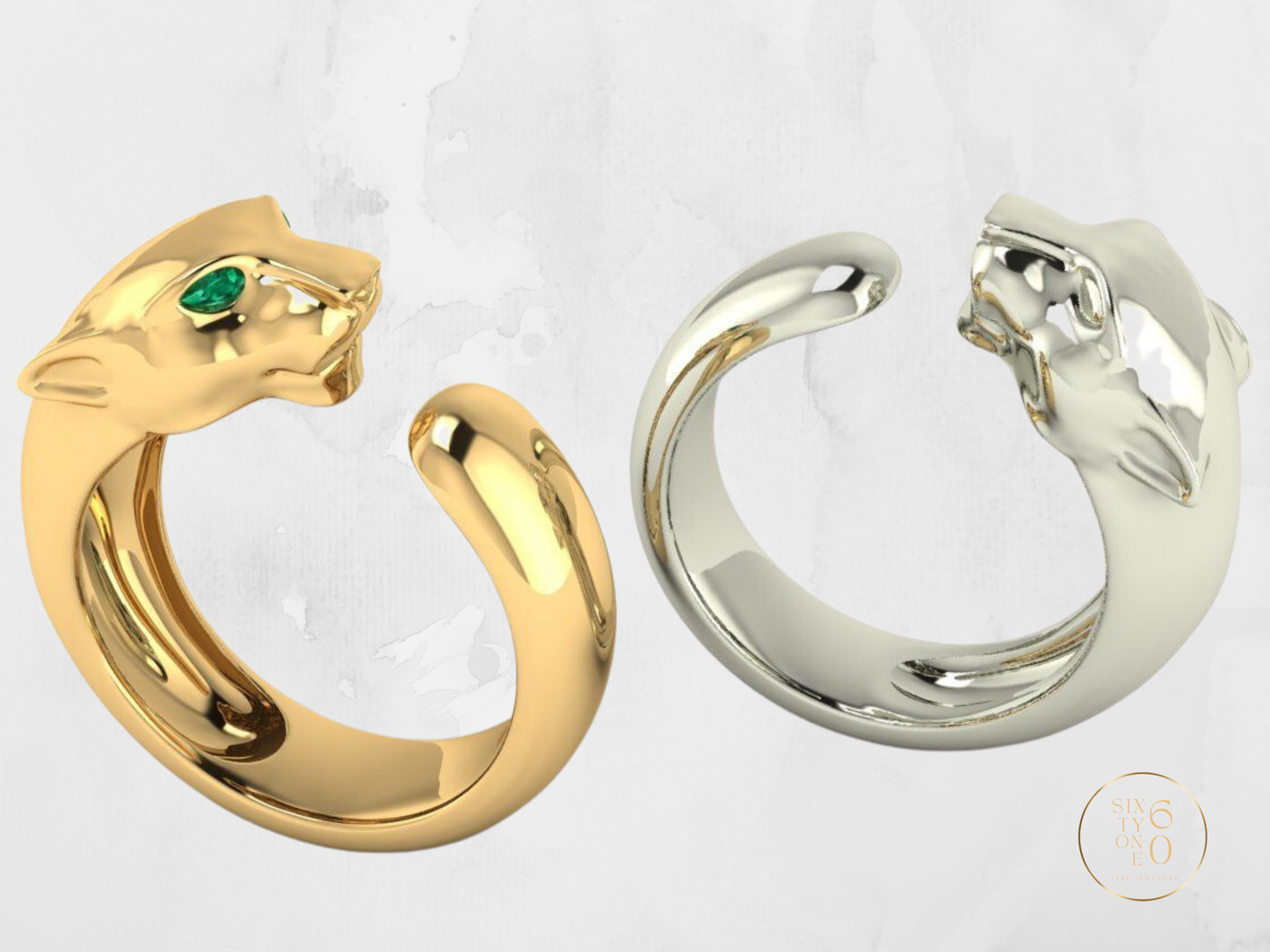 Gold + Green Emerald Panther Ring