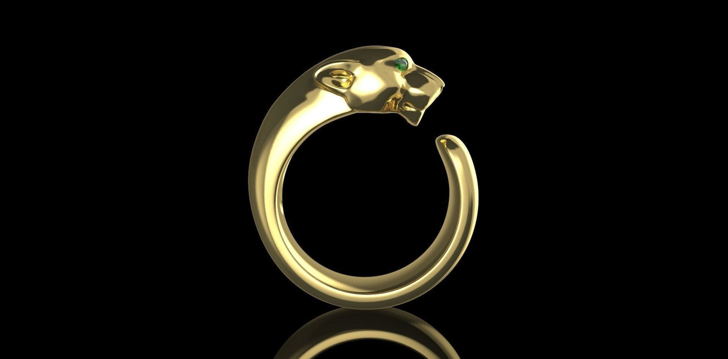 Gold + Green Emerald Panther Ring