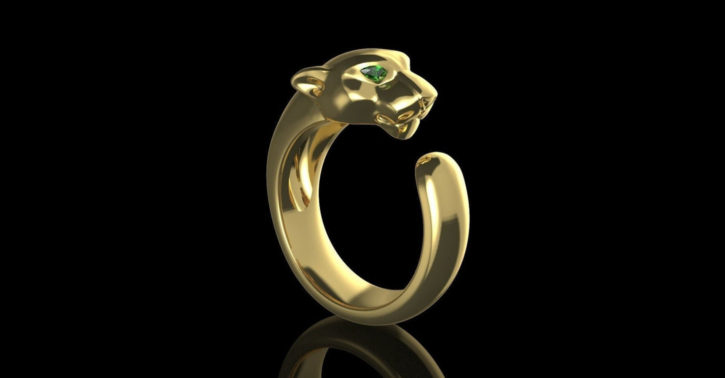 Gold + Green Emerald Panther Ring